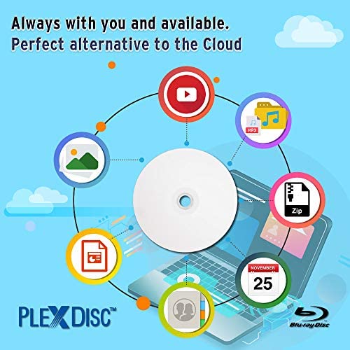 PlexDisc 633-214 25 GB 6X Blu-ray White Inkjet Printable Single Layer Recordable BD-R, 50pk Cake Box