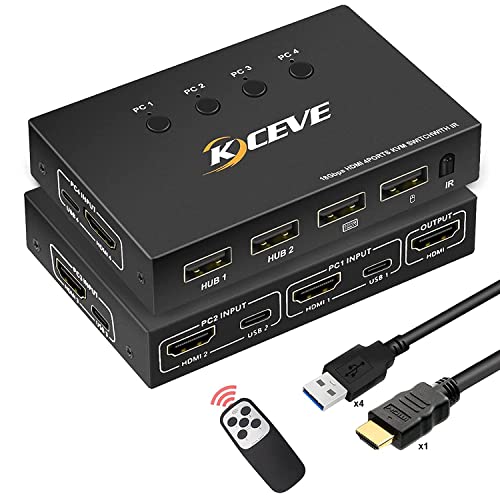 Amazon.com: KVM Switch HDMI 4 Port Box 4K@60Hz,MLEEDA USB and HDMI Switch for 4 Computers Share Keyb