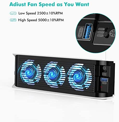 PS5 Cooling Accessories, KIWIHOME Horizontal PS5 Cooling Fan with LED Light, Upgraded Quiet Cooler F