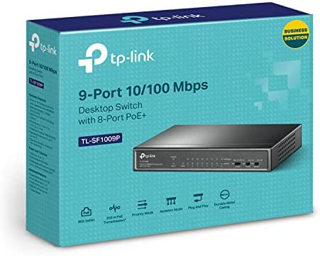 TP-Link 9 Port Fast Ethernet 10/100Mbps PoE Switch | 8 PoE+ Ports @65W | Sturdy Metal w/Shielded Por