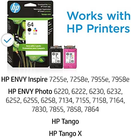 HP 64 Black/Tri-color Ink Cartridges (2-pack) | Works with HP ENVY Inspire 7950e; ENVY Photo 6200, 7