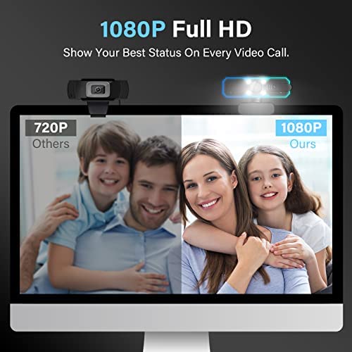 1080P 60FPS Streaming Webcam, Streaming Camera with Microphone and Fill Light,Autofocus,Work with Zo