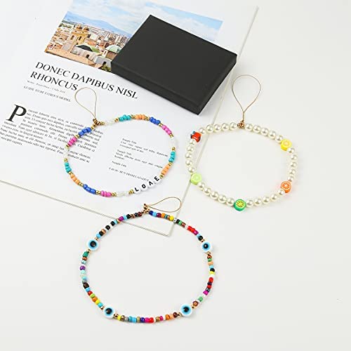 Amazon.com: Taouzi 6PCS Beaded Phone Lanyard Wrist Strap Face Beaded Phone Charm Fruit Star Pearl Ra