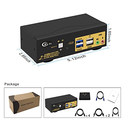 Amazon.com: CKLau 2 Port USB 3.0 Dual Monitor KVM Switch Displayport 1.4 8K@30Hz 4K@144Hz, Display P