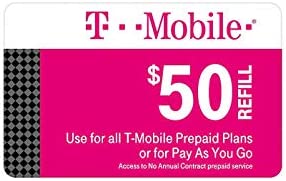 T-mobile $50 Prepaid Refill Card Monthly Plan / Pay As You Go No Annual Contract (Mail Delivery)