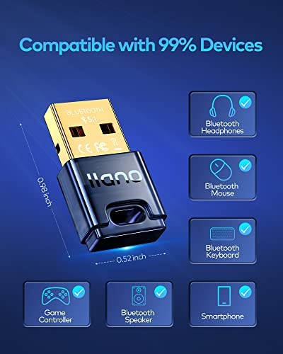 USB Bluetooth Adapter for PC 5.1 : [Windows 11/10/8.1 Driver-Free] llano Bluetooth Dongle Receiver f