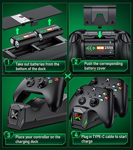 Amazon.com: Controller Charger Station with 2x2550mAh Rechargeable Battery Packs for Xbox One/Series