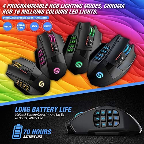 Amazon.com: UtechSmart Venus Pro RGB Wireless MMO Gaming Mouse, 16,000 DPI Optical Sensor, 2.4 GHz T