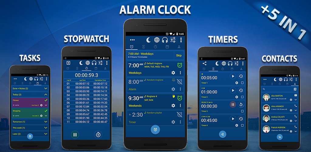 Alarm Clock & Timer & Stopwatch & Tasks & Contacts