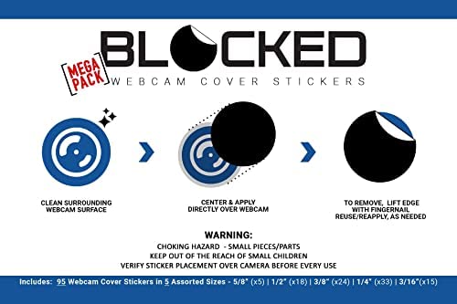 BLOCKED Webcam/Camera Vinyl Covers | 95 Low-Tack Restickable Webcam Stickers | 5-Sizes | Black 95-Pa