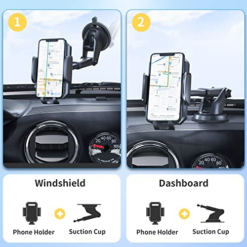 FBB Phone Mount for Car, [ Off-Road Level Suction Cup Protection ] 3in1 Long Arm Suction Cup Holder