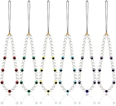 6 Pcs Beaded Phone Lanyard Evil Eye Phone Charm Aesthetic Cell Phone Wrist Strap Multicolored Chain