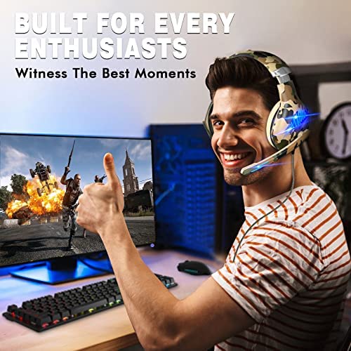 Tatybo Gaming Headset for PS4 PS5 Xbox One Switch PC with Noise Cancelling Over-Ear Stereo Bass Surr