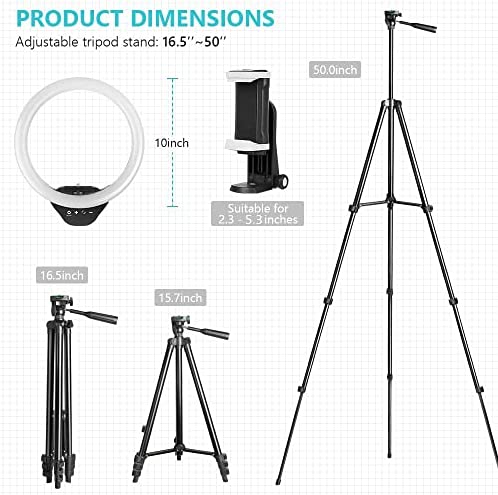 Amazon.com: Sensyne 10'' Ring Light with 50'' Extendable Tripod Stand, LED Circle Lights with Phone